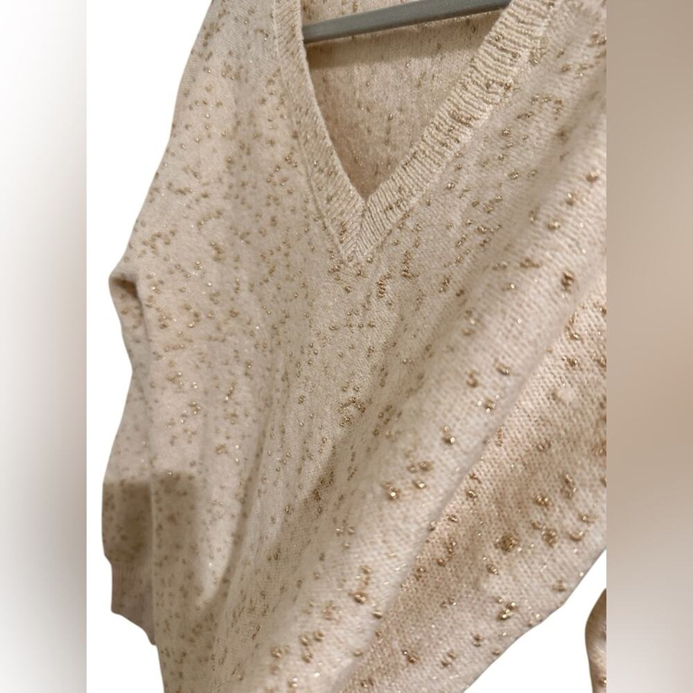 Loft Gold Speckled Off-White V-Neck Sweater NWOT, size S